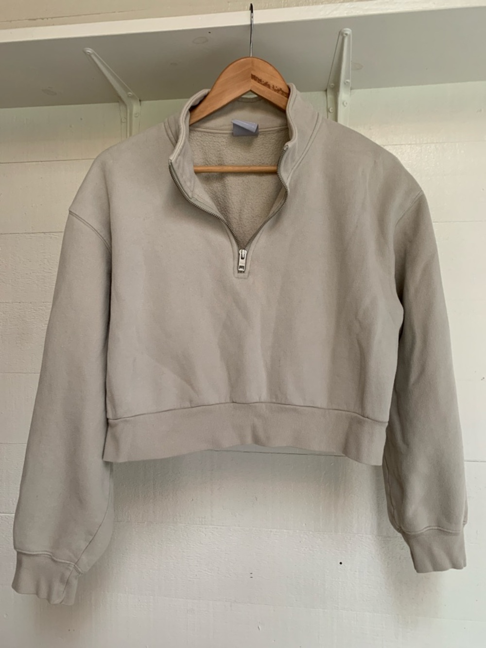 TNA COZYAF Cropped Half-Zip Pullover Sweatshirt - Light Taupe